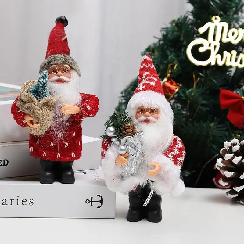 

Santa Claus Figurines Soft Collectible Christmas Ornaments Plush Dolls Standable Santa Claus Figurines for Table Desk Shelf