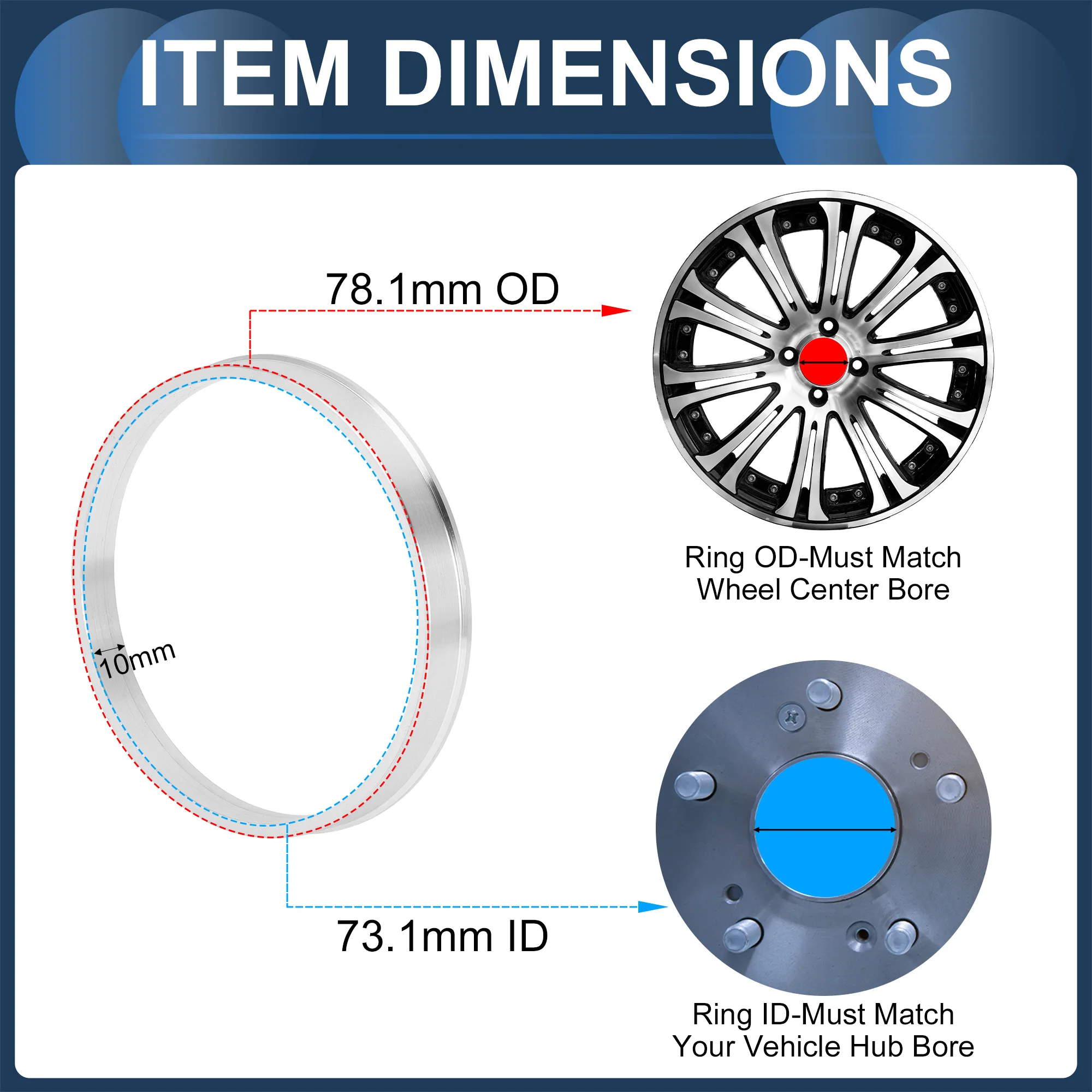 4pcs Car Wheel Hub Centric Rings OD 78.1mm to ID 56.6/58.6/63.4/70.6/73.6/75.1mm Wheels Center Shaft Shock Hubrings UXCELL