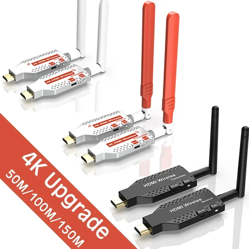 무선 HDMI 송신기 및 리시버 150m 오디오 비디오 어댑터, 100m 무선 HDMI 확장기, 카메라 PC-TV 프로젝터용, 50m, 4K