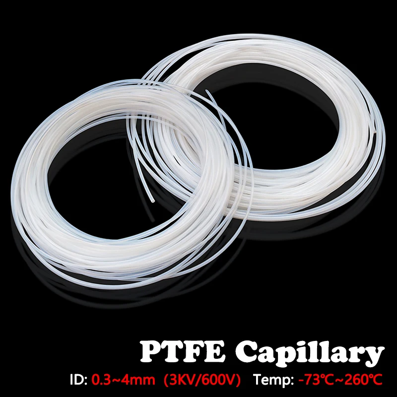 1미터 PTFE 튜브 3D 프린터 부품 보우덴 압출기 파이프 (핫엔드 스로트 V5 V6용) 1.75mm/3mm 필라멘트 내경 2mm 1mm 3mm 외경 4mm