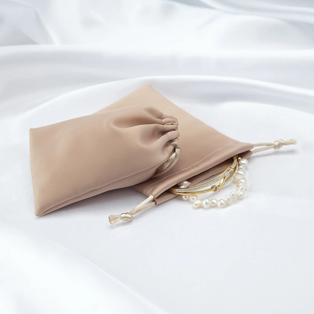 20/50/100 pcs Silk Jewelry Storage Small Gift Bags Mini Size 8X10cm Champagne Drawstring Packaging Pouch Wedding Favor Candy Bag