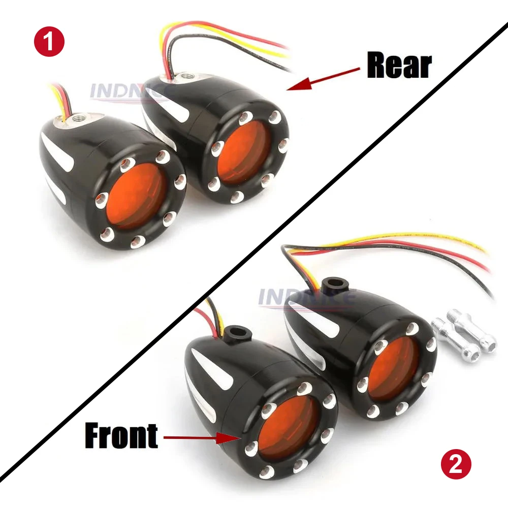 

Black Metal Amber Leds Motorcycle CNC Front / Rear orange yellow Turn Signal Lights For harley Touring Dyna Softail Sportster