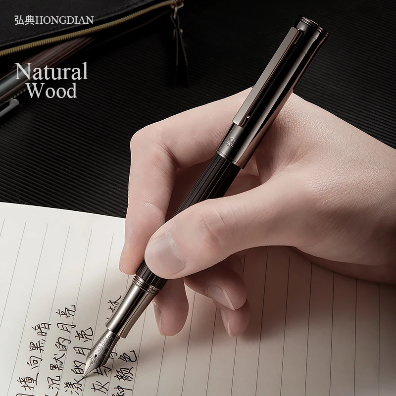 LT Hongdian 1866 wooden Fountain Pen Natural Handmade Pen EF/F Writing Ink Pen For Gift 2