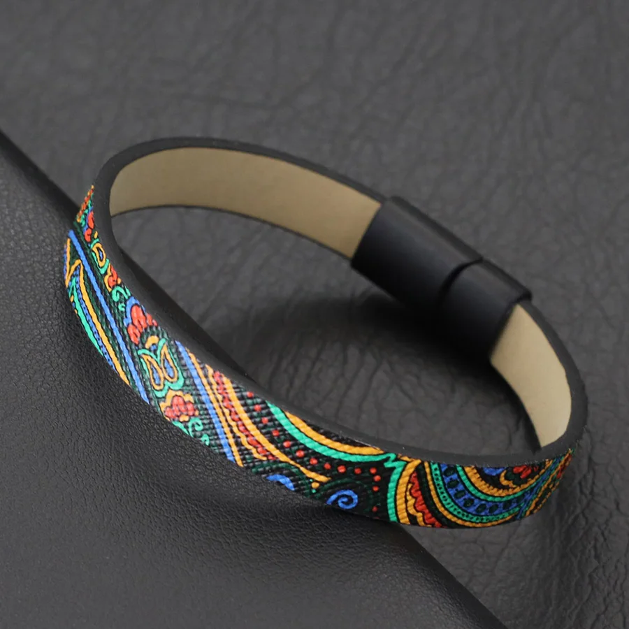 Leather Bangle Bracelet for Men with Magnet Buckle
