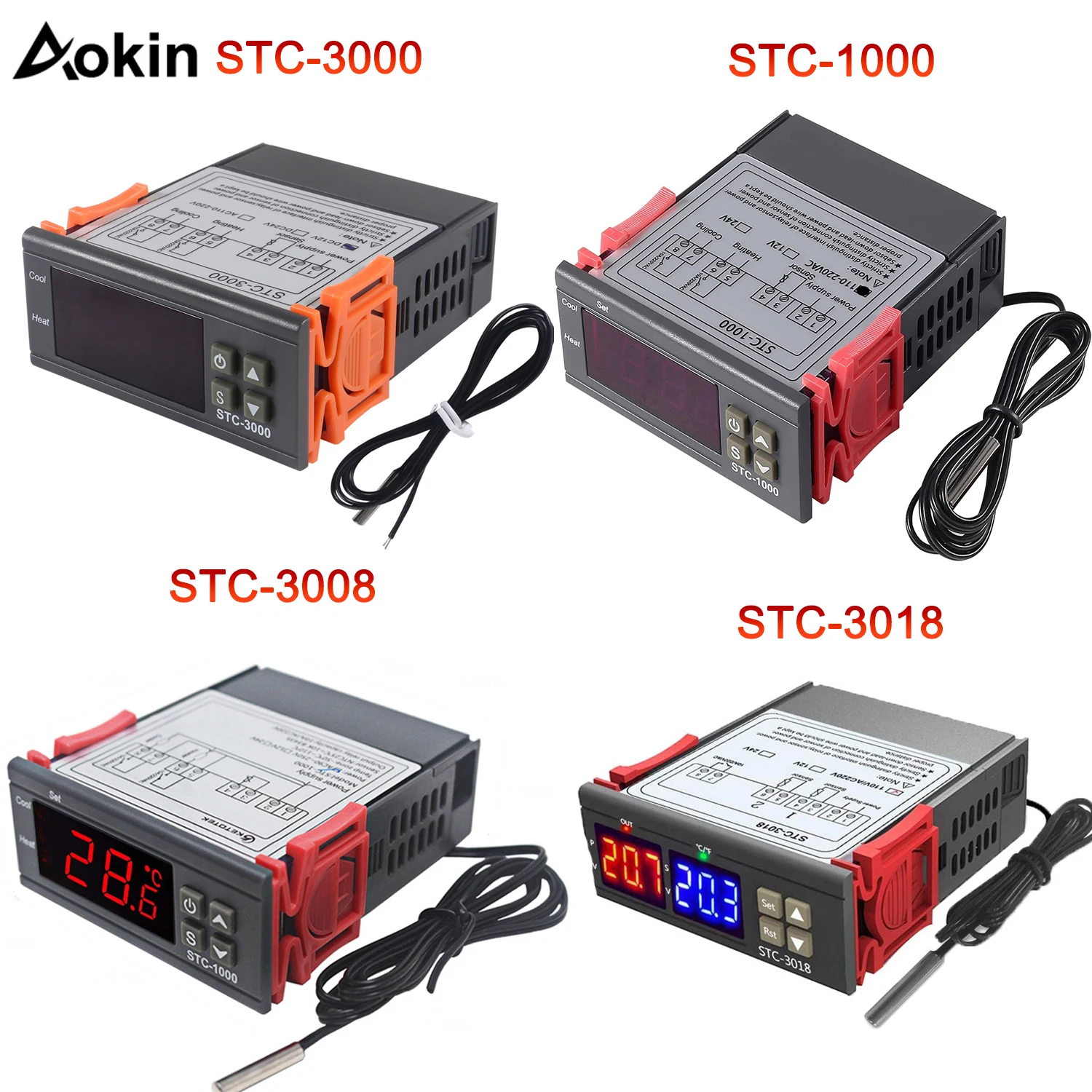 

STC-1000 3000 3008 3018 Dual LED Digital Thermostat Temperature Controller DC 12V 24V AC 110V 220V Heating Cooling Regulator