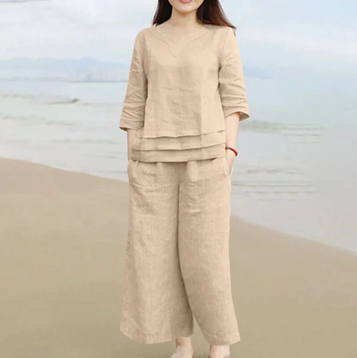 2024 نمط جديد المرأة القطن الكتان عادية فضفاضة تنا...