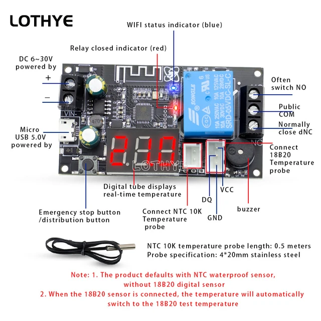 WIFI Remote Thermostat High Precision Temperature Controller Module Cooling and Heating APP Temperature Collection XY-WFT1 WFTX 2