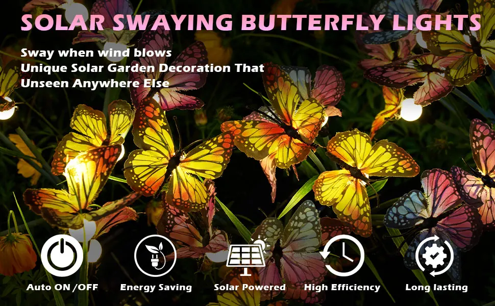 Description Picture 2 of itemLED Solar Garden Lights with Swaying Butterfly Outdoor Waterproof Solar Pathway Light for Yard Patio Street Walkway Decoration