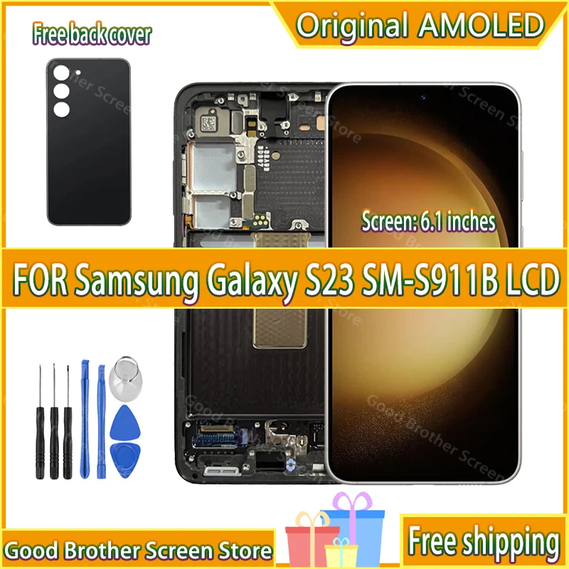 

100% Tested Amoled For Samsung Galaxy S23 5g S911 S911b S911b/ds Lcd Display Touch With Frame Screen Digitizer+Free Back Cover