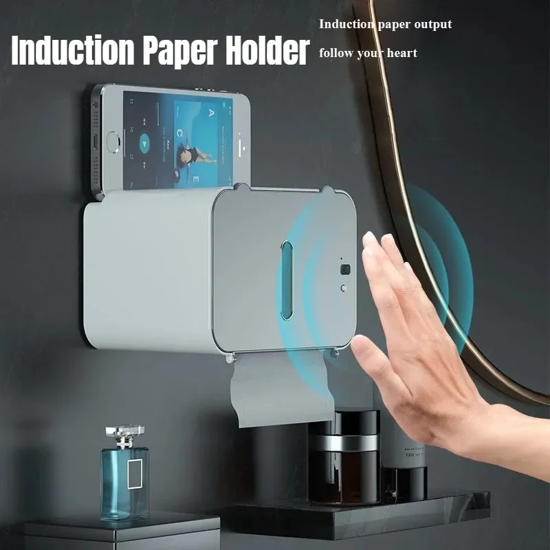 

Induction Toilet Paper Holder Shelf Automatic Paper Out Wc Paper Rack Wall-Mounted Toilet Paper Dispenser Bathroom Accessories