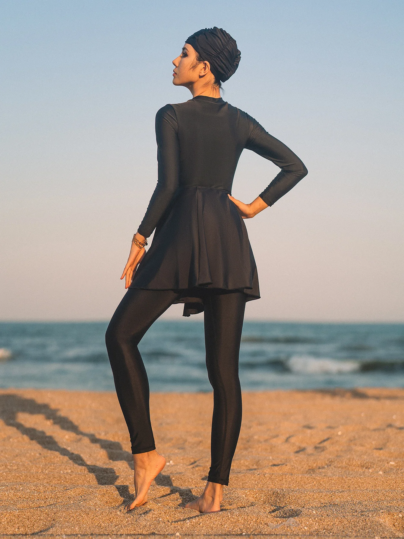Buekini Musulmana Modest Muslim Swimsuit with Detachable Hood and Padded Chest Long Sleeve Bikini Set Borkini Femme Musulmane