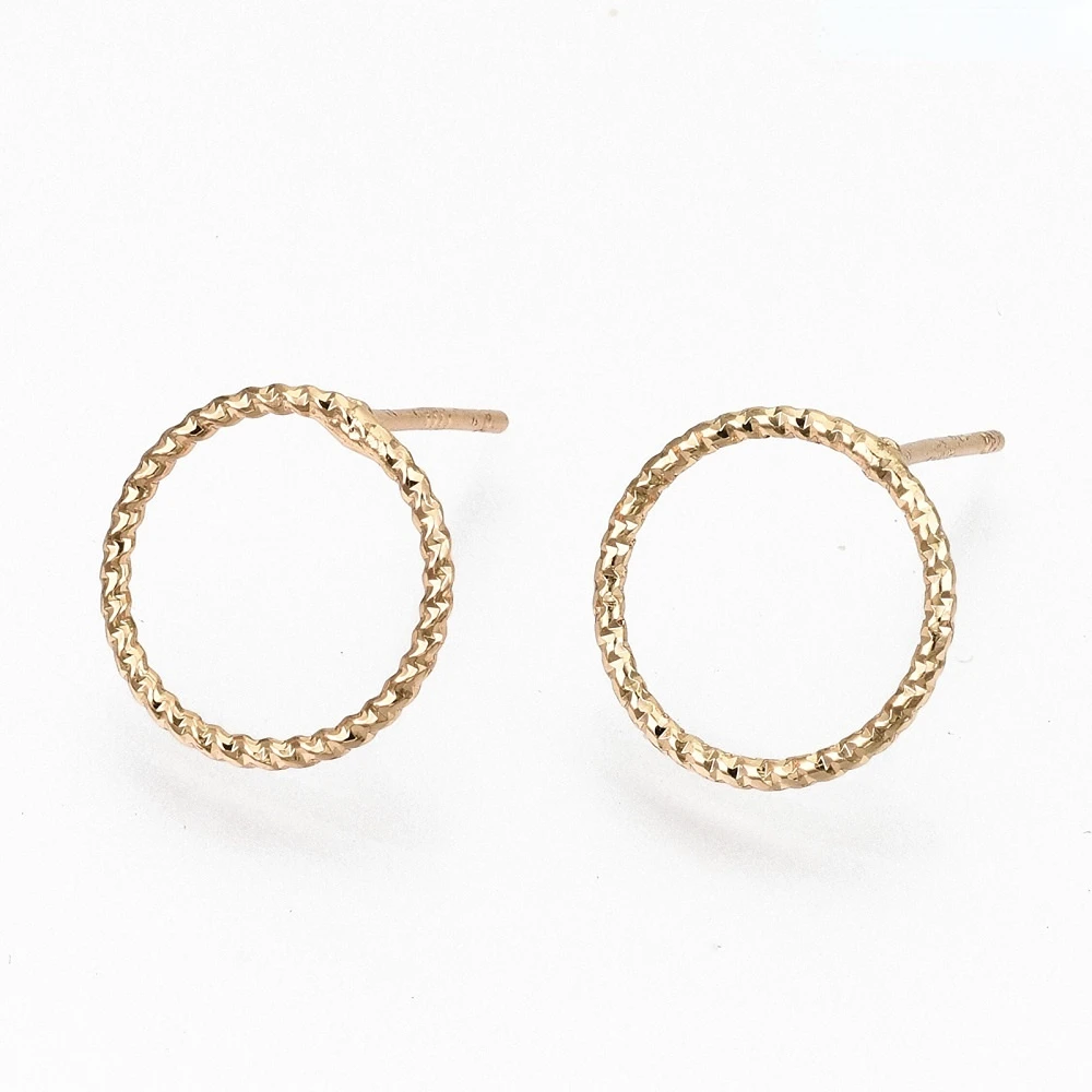 

10pcs Brass Stud Earrings with 925 Sterling Silver Pins Nickel Free Textured Ring Real 18K Gold Plated 12mm Pin: 0.7mm