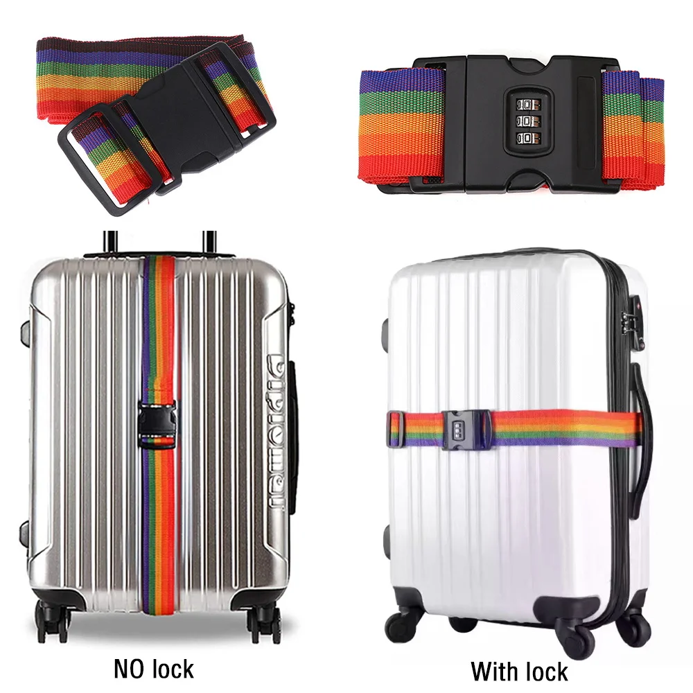Adjustable Luggage Strap Belt Luggage Bag Cargo Outdoor Camping Tool Rainbow Password Lashing Buckle Lock Suitcase Straps Belt