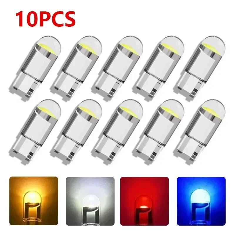 10pcs/Pack W5W 194 T10 Glass Housing Cob LED Car Bulb 3000K 6000K White Blue Red Wedge License Plate Lamp Dome Light