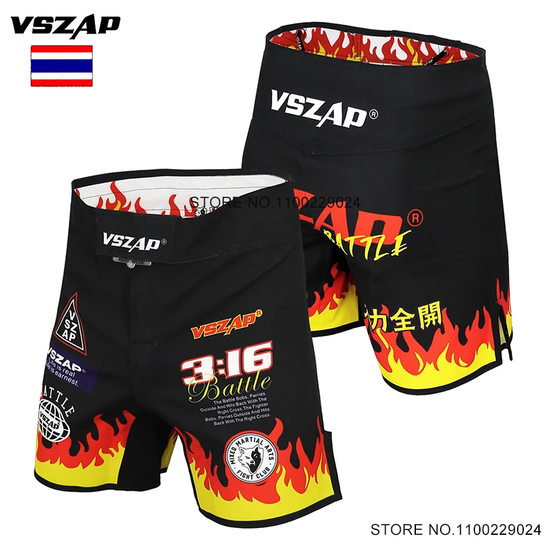 Fight Pants Vszap Flame MMA Shorts Men Martial Arts Battle Clothing Gym BJJ Combat Kickboxing Grappling Muay Thai Boxing Shorts