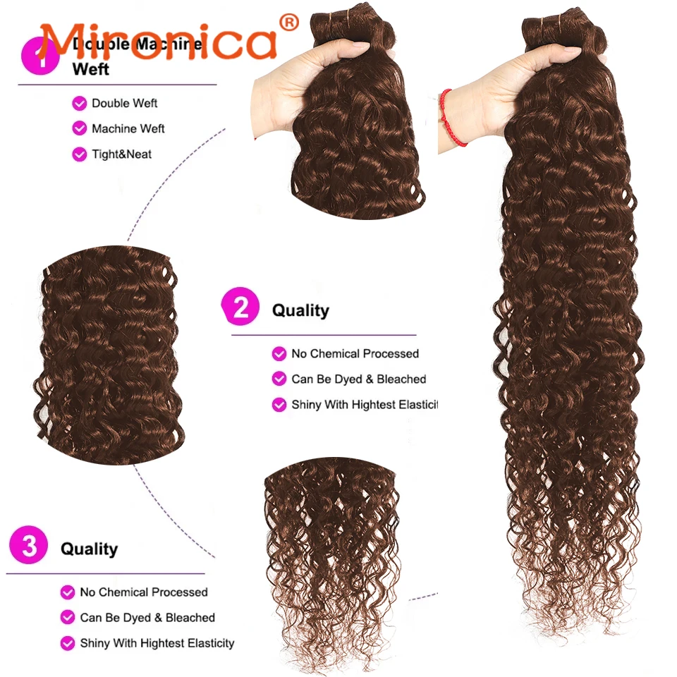 Human Hair Extensions Chocolate Brown Water Wave for Women