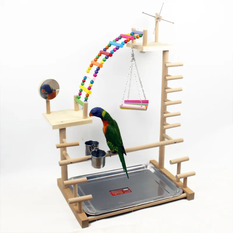Wood Parrot Playground Bird Playstand Perchers Cockatiel Playgym With