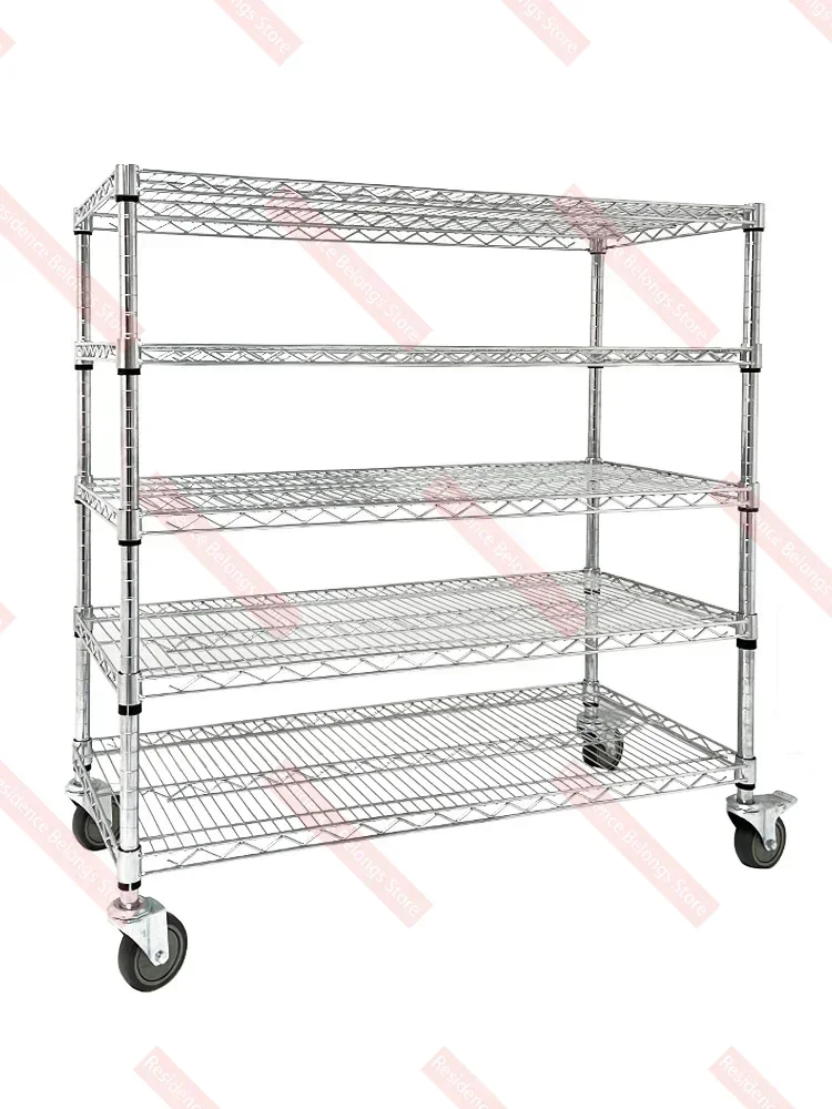 Thickened Metal Stainless Steel Anti-static  Pulley Chrome-plated Wire Mesh Shelf Warehouse Storage Household Storage Shelf 4