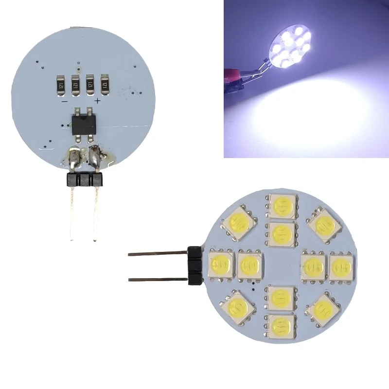 Quente frio branco LED lâmpada de halogênio, substituir a lâmpada, G4, 180 graus, DC 12V, 5050 SMD, 5W, 2.4W, 1.8W, 1.2W, 2pcs