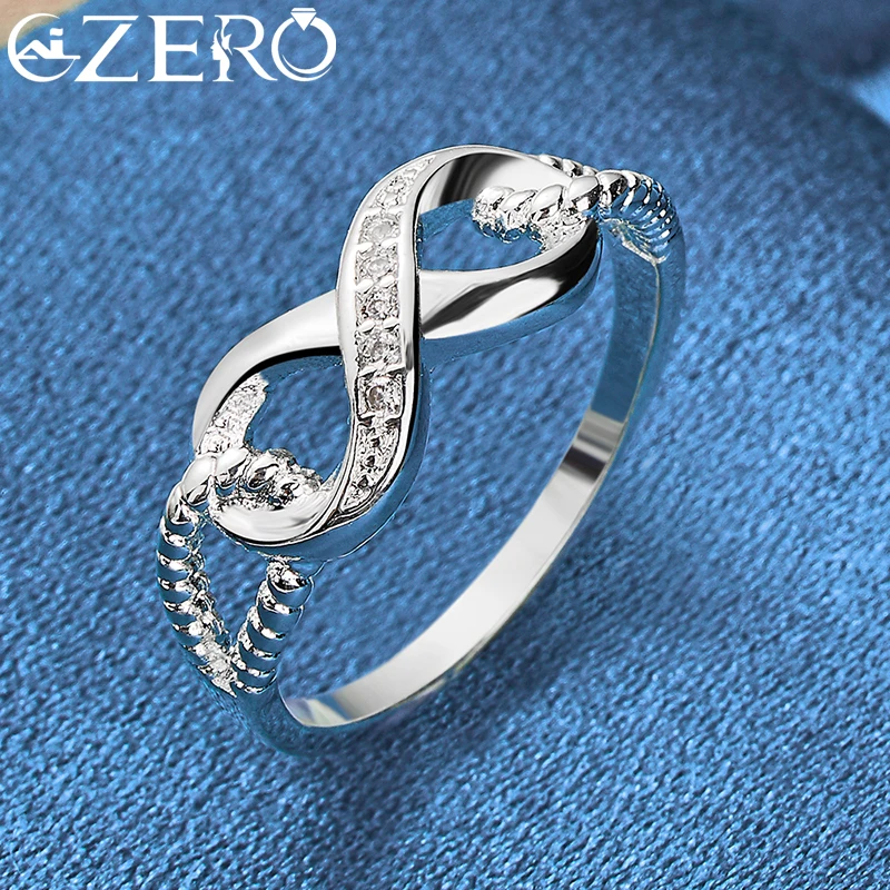 ALIZERO 925 Sterling Silver Zircon 8-Shape Ring for Women Wedding Rings Engagement Band Eternal Manifesto Jewelry Couple Gift 6
