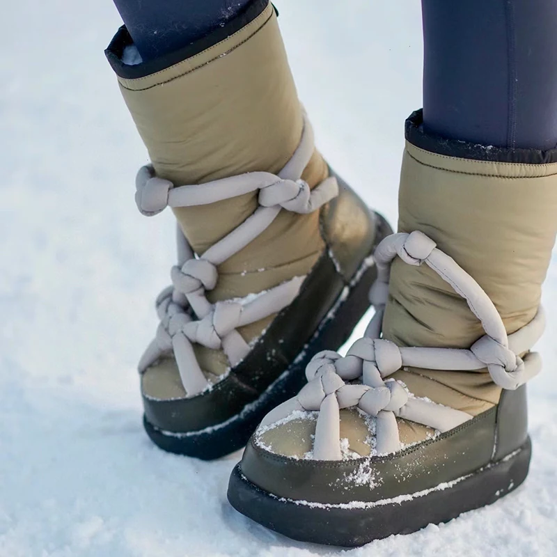 

Winter New Snow Boots Design Of Knot Elastic Band Outdoor Classic Round Toe Thick Soled Women's Shoes Free Shipping