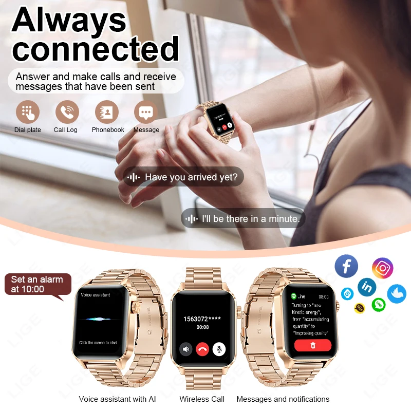 LIGE 1.85” HD Fashion Smart Watch Women Bluetooth Call Sport Women’s Bracelet Fitness Health Monitor Ladies Smartwatch For Women