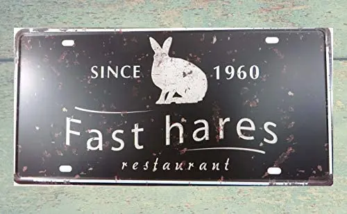 

Metal Sign 8 x 12inch - Garden Outdoor Metal Fast Hares tin Sign Vintage car License Plate