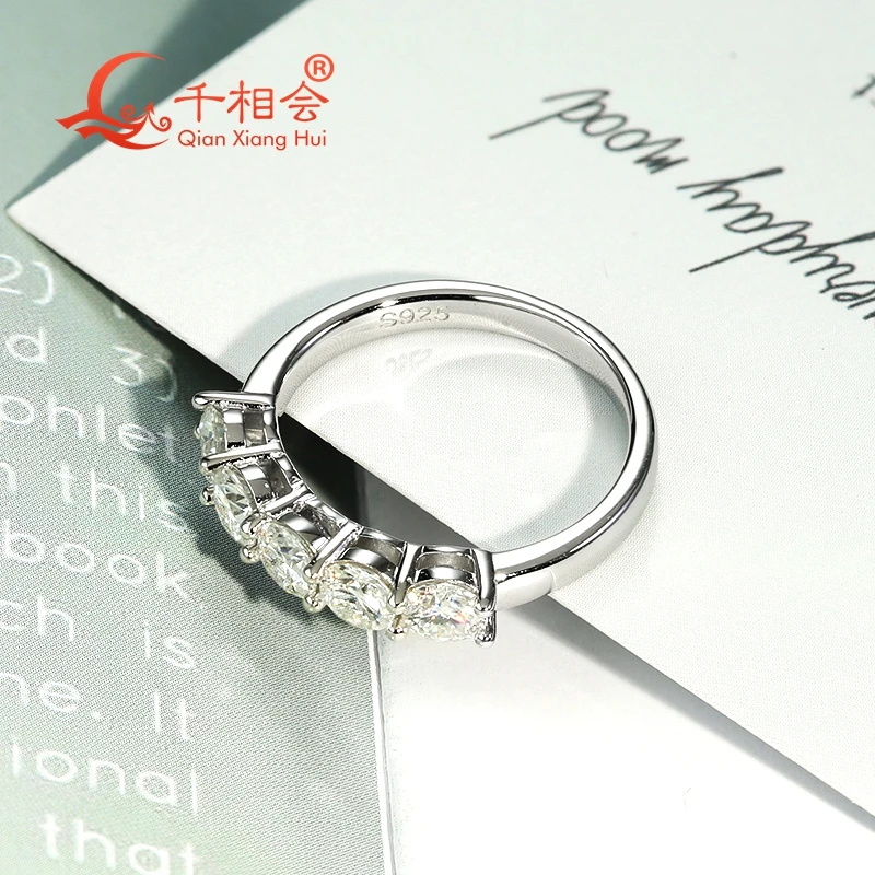 Silver Rings Silver Ring Moissanite Ring Wedding Rings 1.5ct 4mm round five stones D vvs white moissanite Half Eternity Band ring 925 Sterling Silver Jewelry Engagement women gift