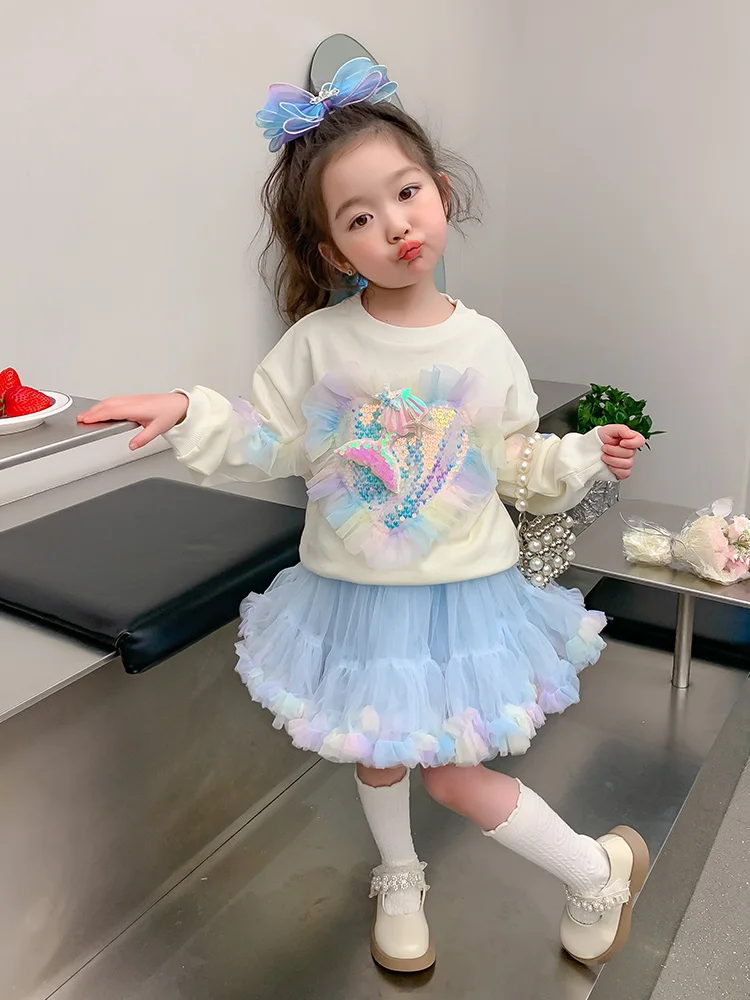 여자를위한 공주 스커트 봄 가을 새로운 스타일 어린이 하프 스커트  푹신한 스커트 코튼 탄성 섬유 케이크 스커트