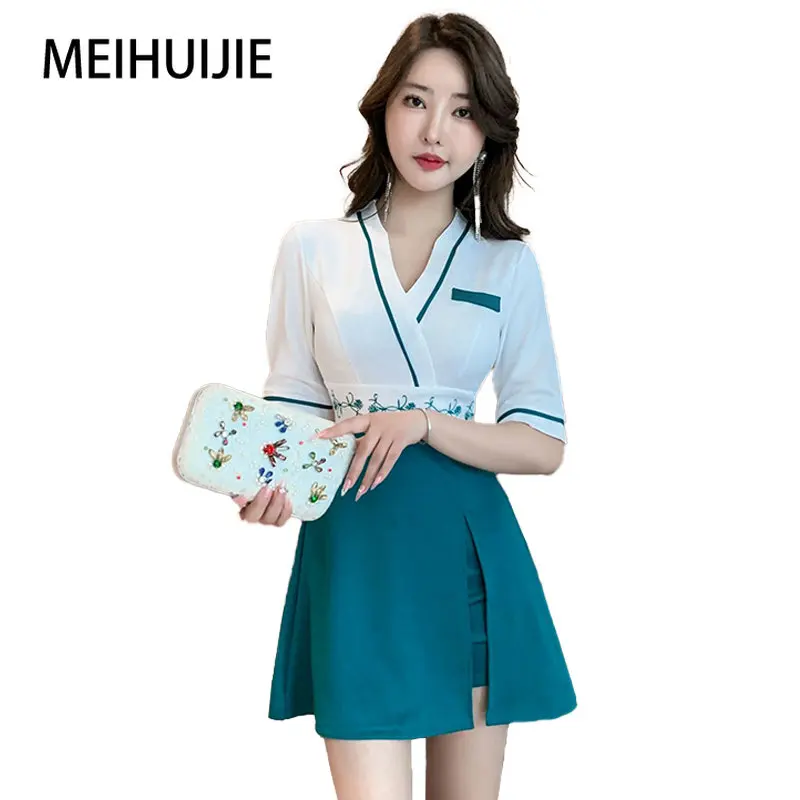 

Foot Bath Foot Therapy Working Clothes Spa Massage Technician Uniform Women's Bath Sauna Workwear Skirt Suit Including Shorts