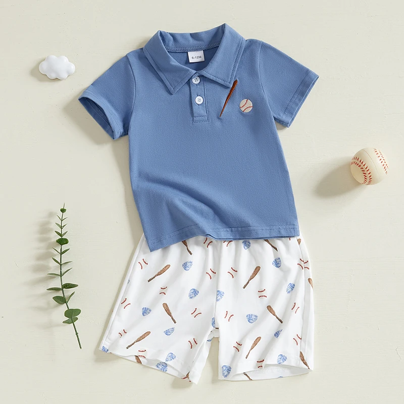 Citgeett Summer Kids Toddler Boys Shorts Set Baseball Short Sleeve Tops Elastic Waistband Shorts Clothes