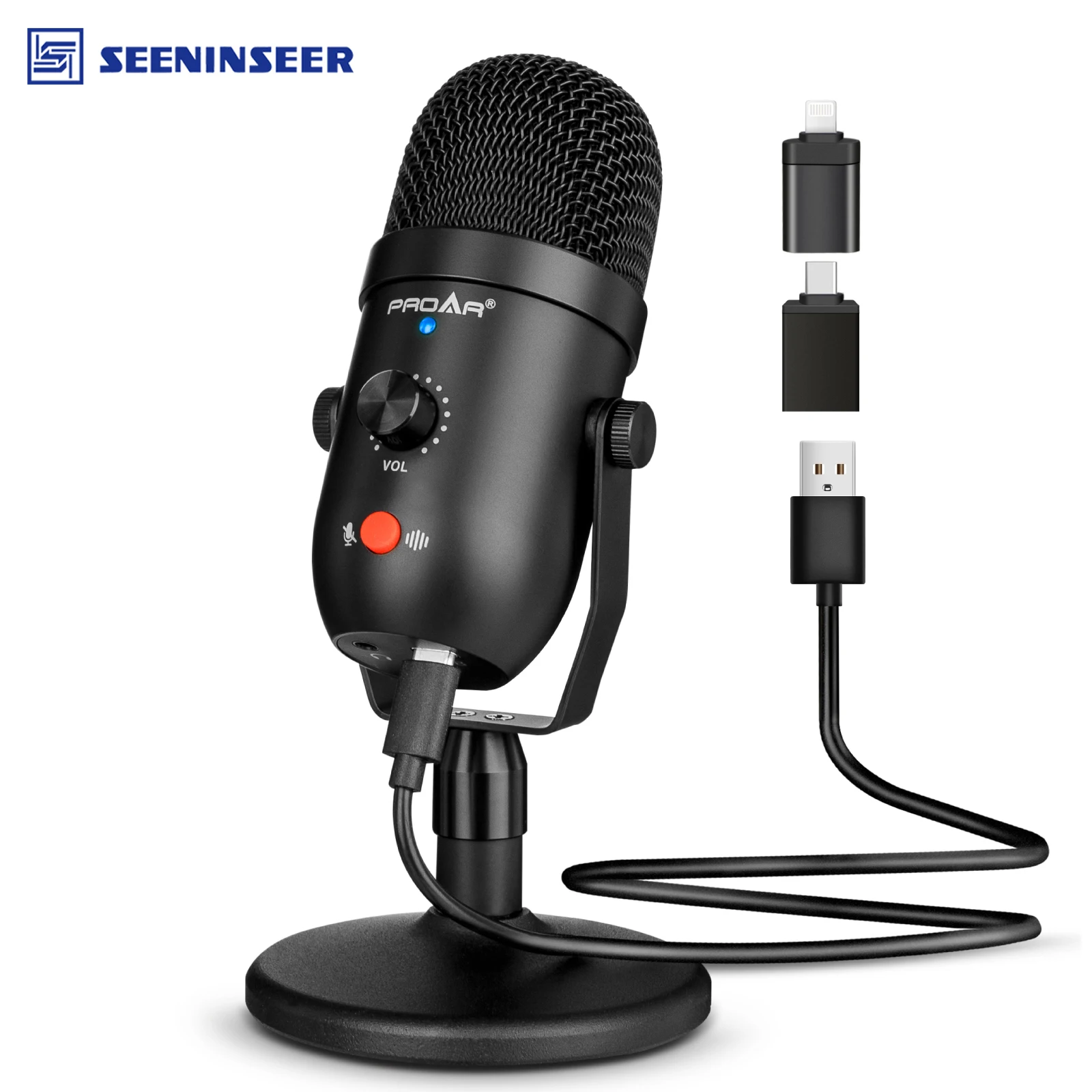 

USB Condenser Microphone Computer Gaming Podcast Streaming YouTube Mic with Noise Reduction for Mac,IOS,iPhone,Type-C Phone