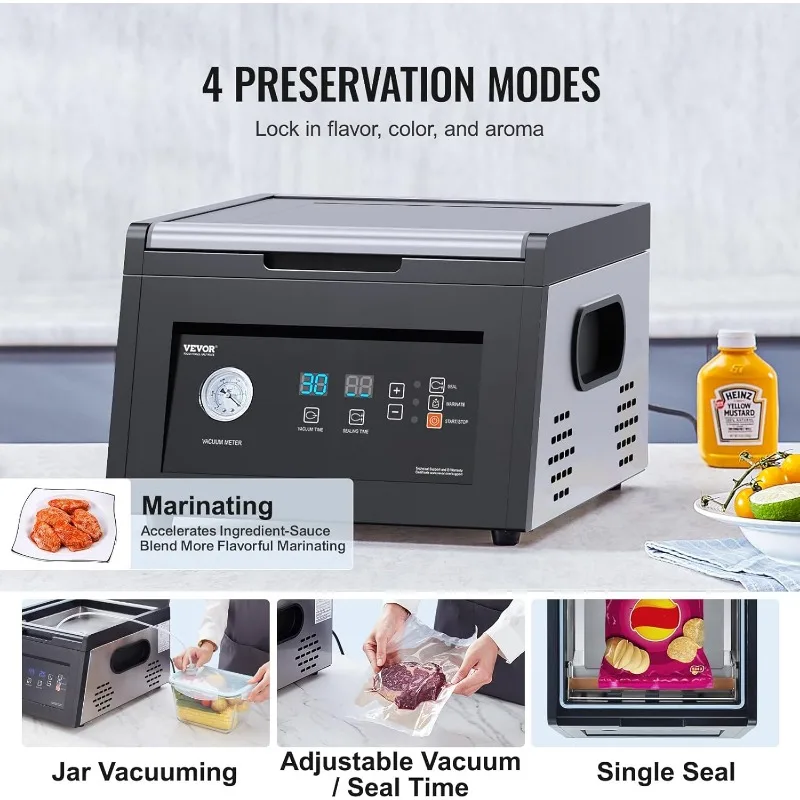 VEVOR Chamber Vacuum Sealer, 380W Vacuum Pump Power, Vacuum Packing Machine for Wet Foods, Meat, Compact Design 6
