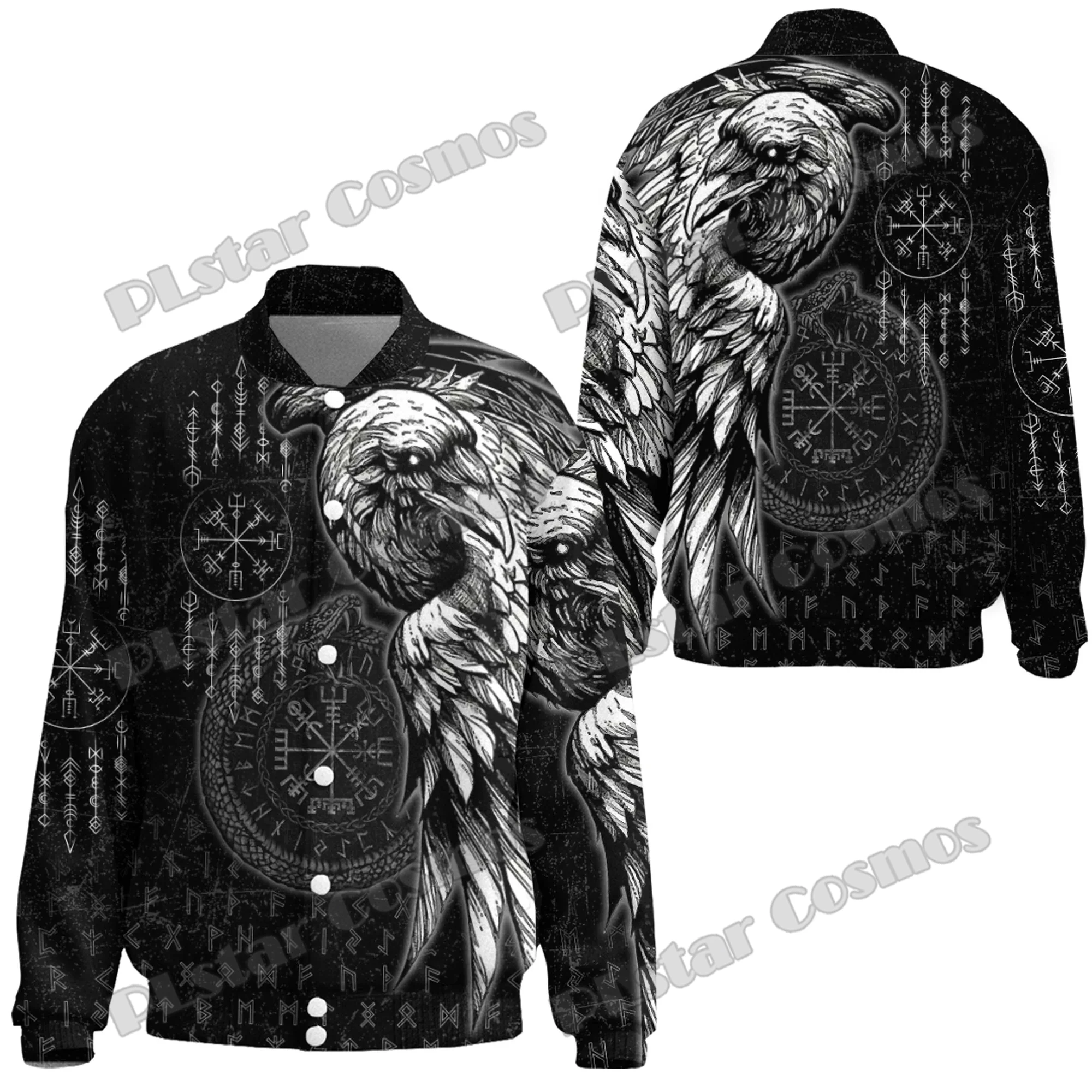 Raven Red Yggdrasil Tattoo Symbol 3D Printed Fashion Men's Thicken Stand-Collar Jacket Unisex Casual Winter Baseball Jacket FX49