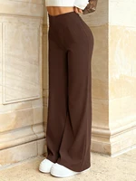 Women's Dark Brown High Waist Wide Leg Pants Flowy Fabric Loose Fit Chic Trousers Long Leg Effect for Casual Office Daily Wear - Image 3