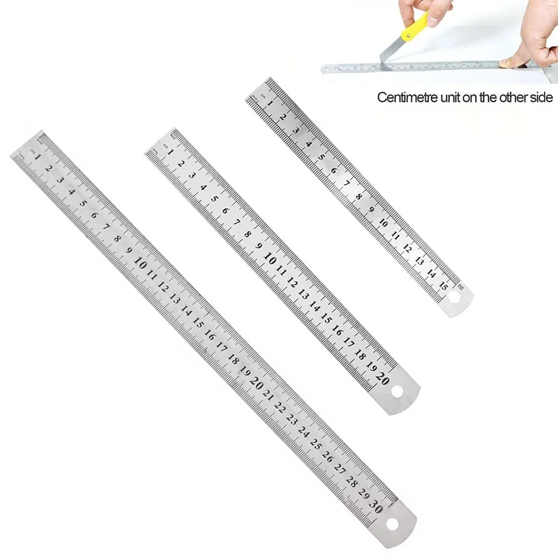 15/20/30/40/50cm Metal Stainless Steel Straight Ruler Measuring Stationery Drafting Tool Accessories For School Office Supplies