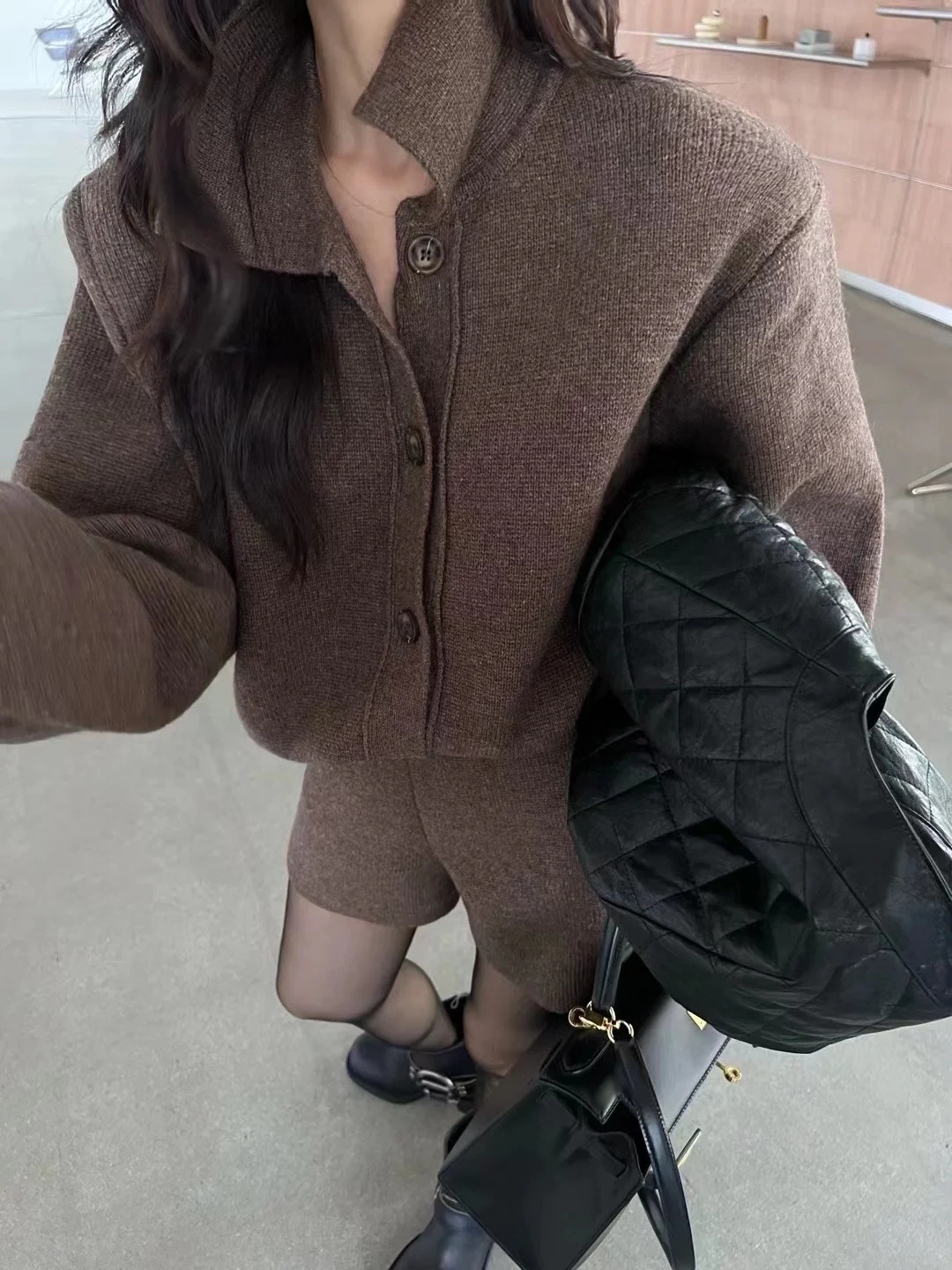 Autumn Winter New Two-piece Knitted Sets Single Breasted Sweater Top High Waist Shorts Korean Fashion Casual Outfits Solid Suit