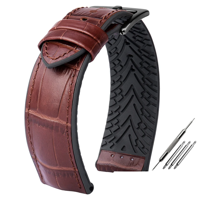 Premium Waterproof Leather & Silicone Watch Strap - 20mm/22mm