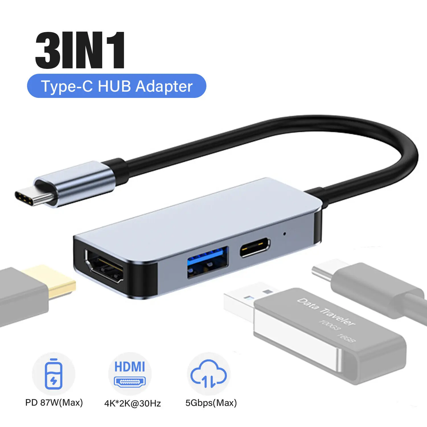 

USB C to HDMI Multiport Adapter Type-C Hub Thunderbolt 3 Output USB 3.0 Port Charging Port 100W Galaxy MacBook iphone15 ipad