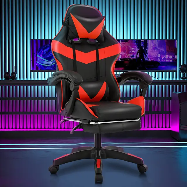 Chaise de jeu de massage, chaise d'ordinateur avec repose-pieds et support lombaire, chaise de jeu réglable en hauteur avec 360 ° -Siège pivotant et H 1