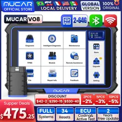 MUCAR VO8 Professional OBD2 Diagnostic Tool Full System Scan Tool 34 Resets Car Scanner ECU Coding Active Test Code Reader 64GB