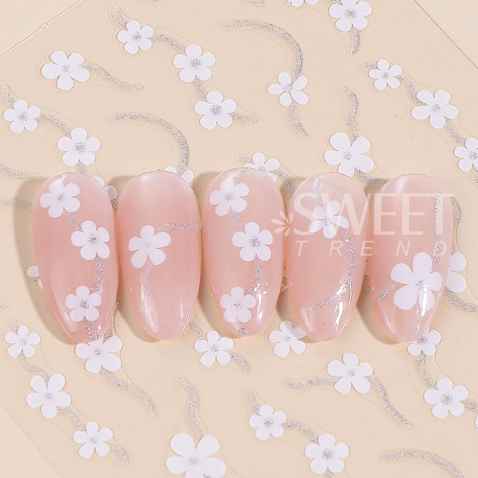 2pcs Black White Flower Nail Stickers Gold Silver Line Petals Florals Simple Adhesive Nail Decals DIY Manicure Decoration Slider