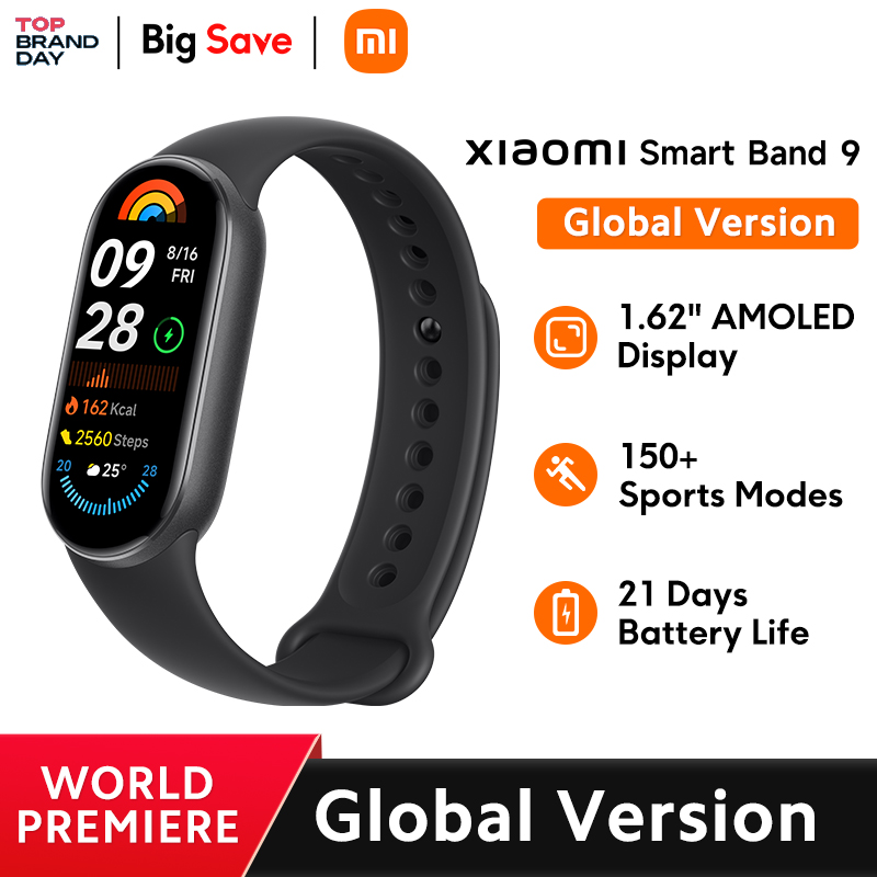 New Xiaomi Band 9 Global Version 1.62'' AMOLED Ultra Battery Life 21 Days Smart Band 150+ Sport Modes Fitness Traker Heart Rate