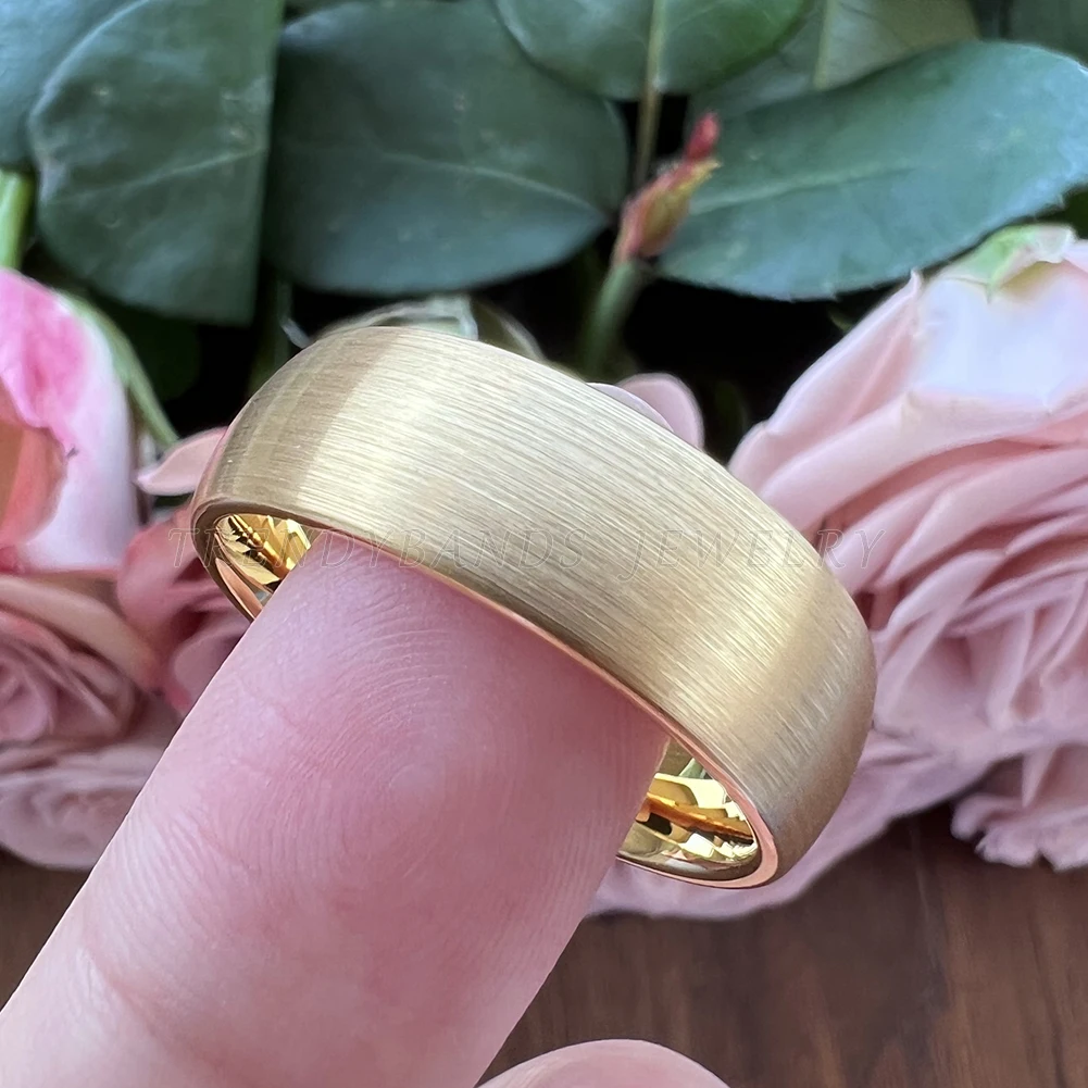 8mm 6mm Gold Plated Wholesale Rings for Women Men Tungsten Carbide Engagement Wedding Band Domed Brushed Finish Fashion Jewelry