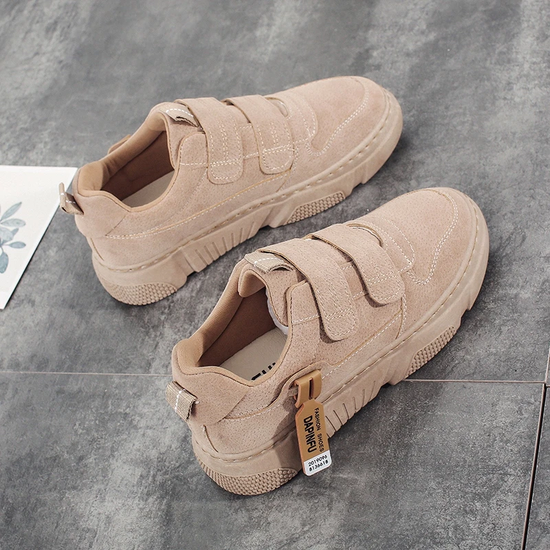 tallas grandes mujer bambas mocasines sin cordones mujer, zapatos deportivos coreanos de color caqui, zapatillas informales de suela gruesa vulcanizadas, negro, para primavera y otoño, 2021|Zapatos planos de mujer| -