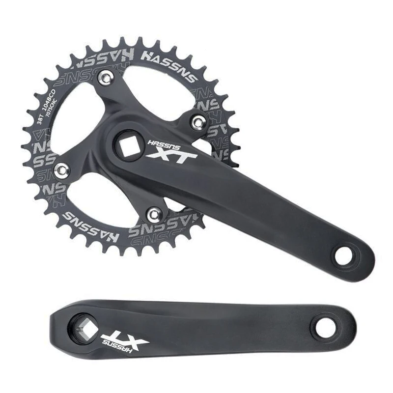 HASSNS XT-Aluminum Alloy Mountain Bike Crankset, Square Hole MTB Cranks, 170mm, 32 T, 34 T, 36 T, 38 T, 40 T, 42T