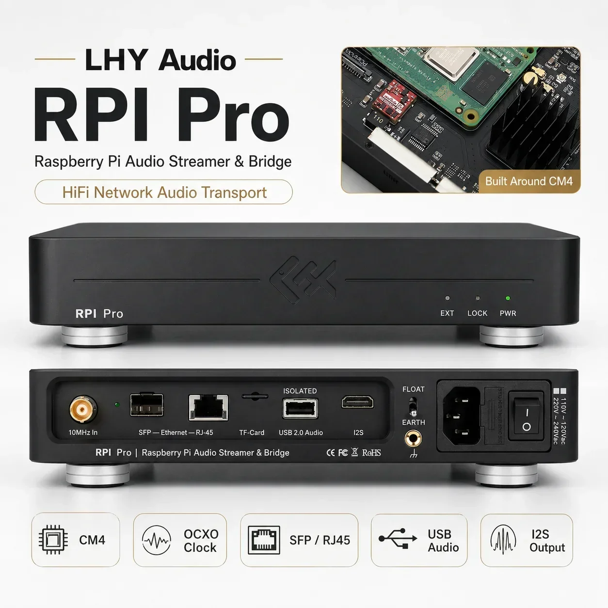 LHY 오디오 RPI 프로 라즈베리 파이 CM4 네트워크 오디오 스트리머 디지털 음악 전송 브리지 루브 브리지 SFP 광학 절연 USB A
