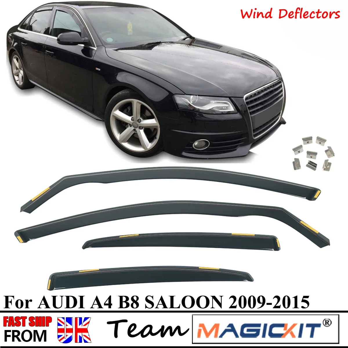 

Magickit 4PCS Window Visor For AUDI A4 B8 Saloon 2009-2015 Insert Style Smoked Grey