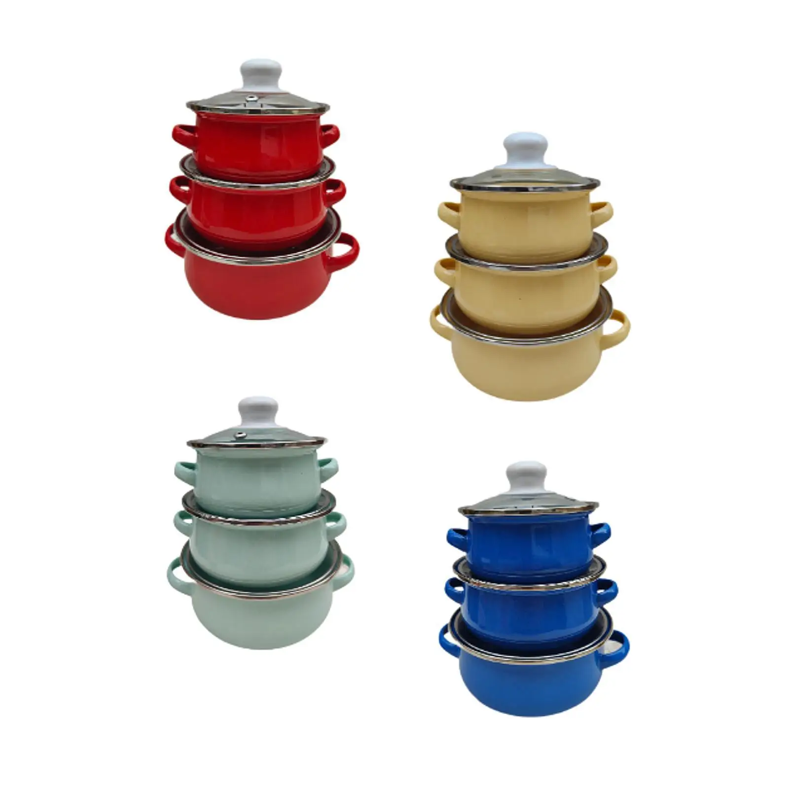 3 Pieces Enamel Stock Pots Soup Pot Kitchen Flat Bottom Household Cookware 3 Pieces Enamel Stock Pots Soup Pot Kitchen Flat Bottom Household Cookware