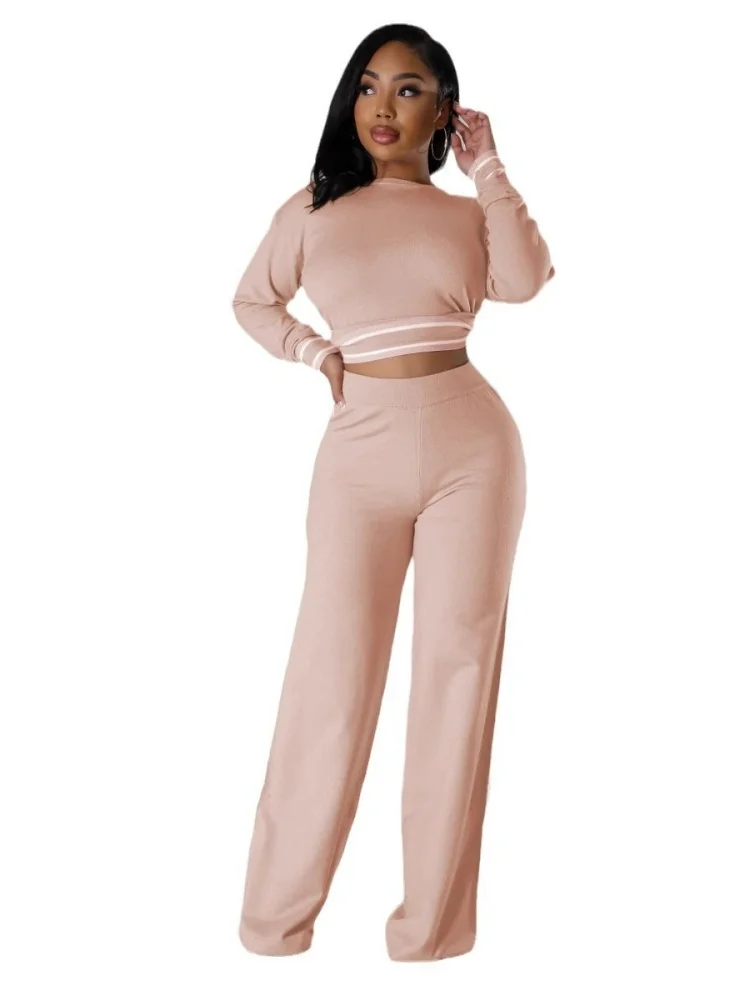 Wmstar Two Piece Set Women Wholesale Long Sleeved Knitted Sweaters Wide Casual Trousers Clothing Autumn Winter Europe America